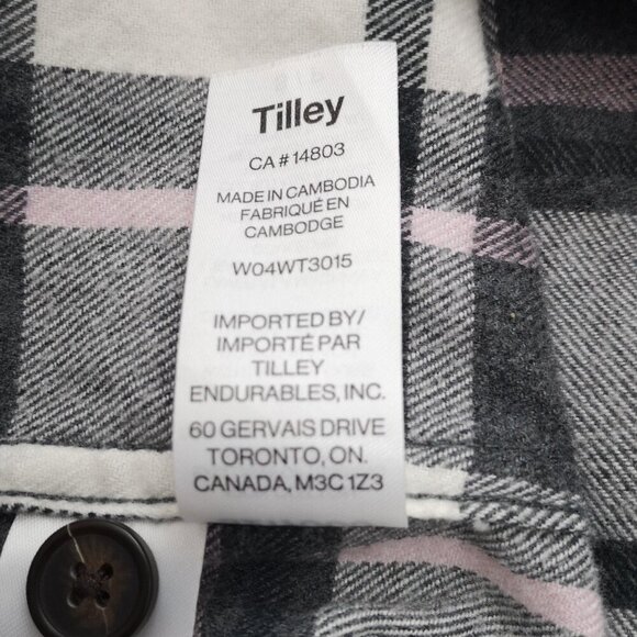 Tilley Ladies Size Small Button Front Grey, Pink, & White Plaid Shirt - Picture 5 of 10